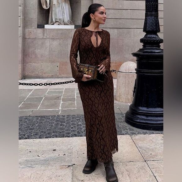 ZARA BOHO LONG LACE DRESS - Picture 1 of 16